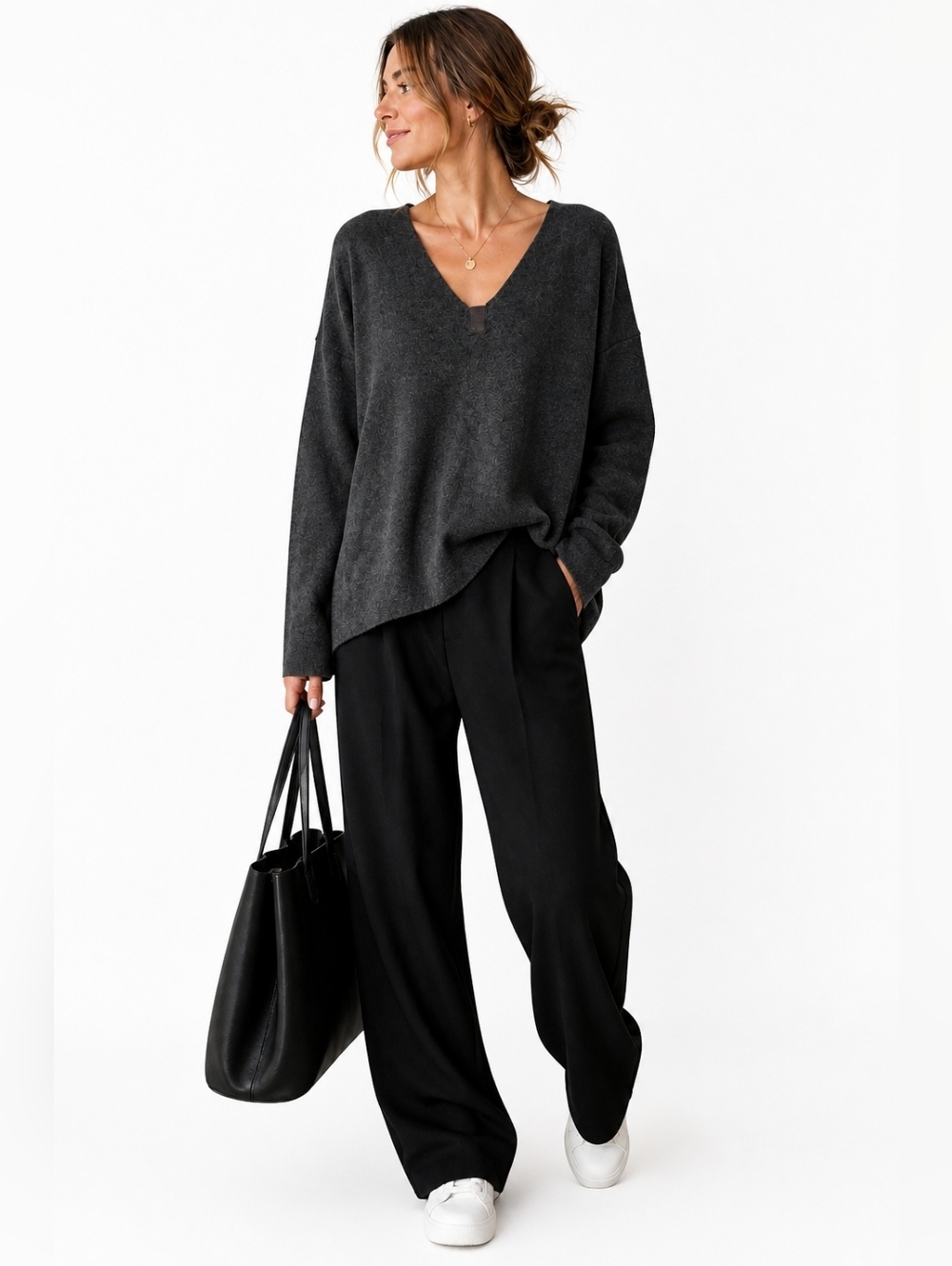 Henriette Steffensen Copenhagen Fleece Sweater XS Charcoal Oversized Minimalist